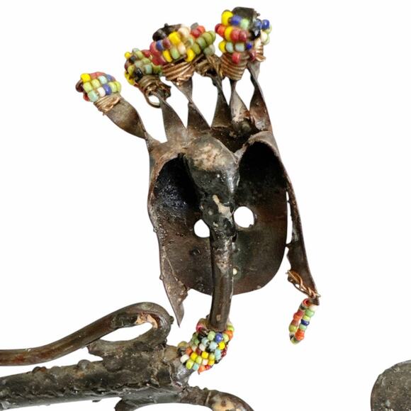 African Tribal Hand Made Bronzed Steel Reclined Woman Beaded Accents - Picture 9 of 10